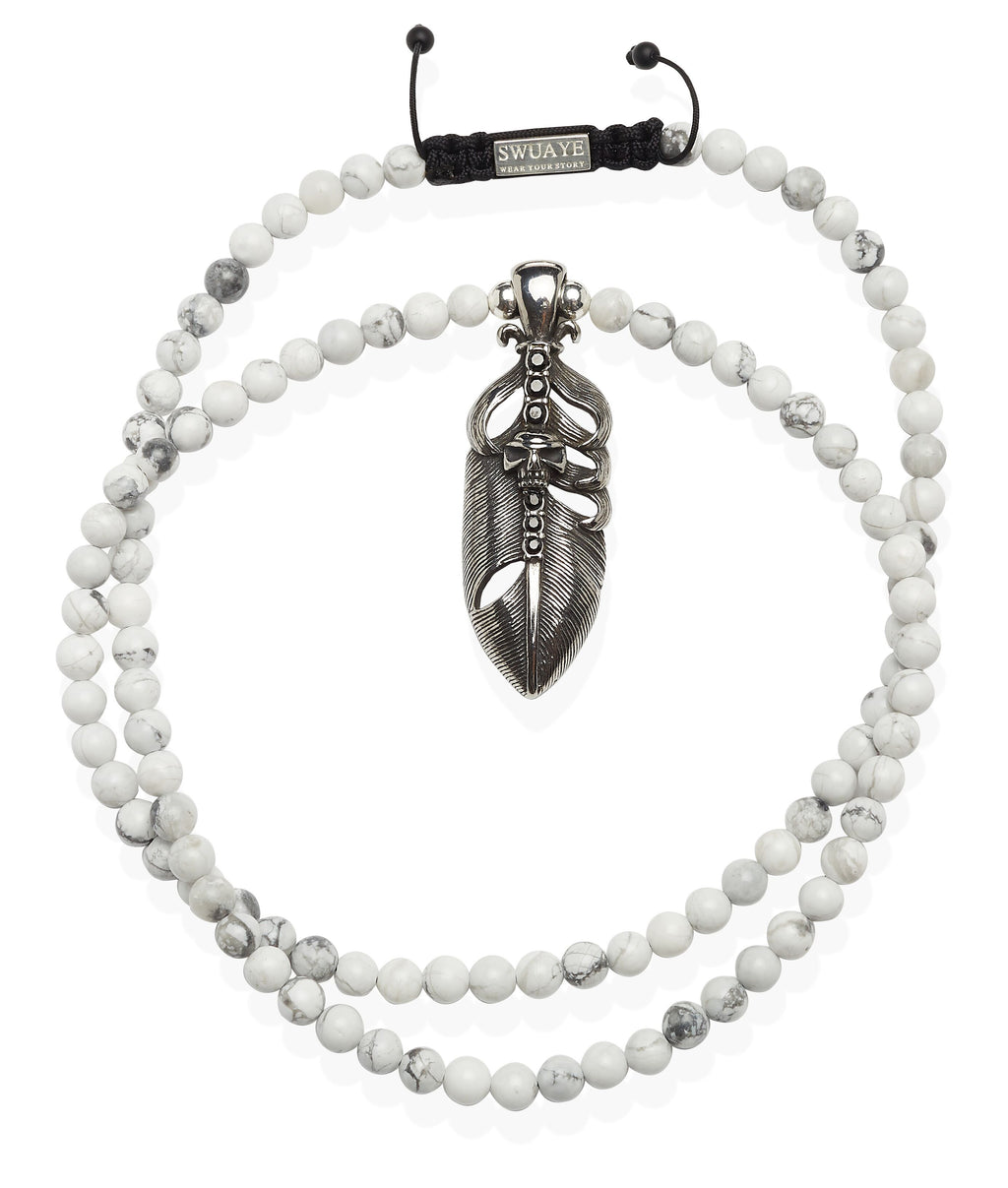 Howlite Necklace with Skull Pendant
