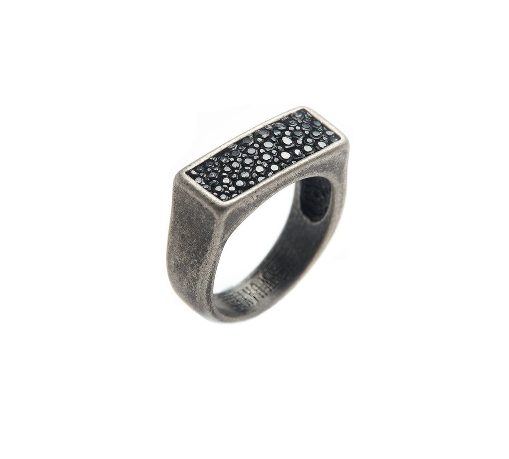 Cracked Leather Brushed Steel Ring