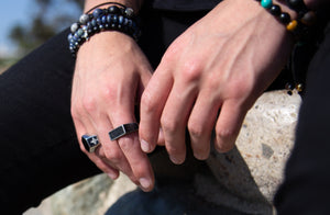 Cracked Leather Brushed Steel Ring