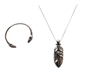 Set - Skull Pendant Necklace with Skull Bangle